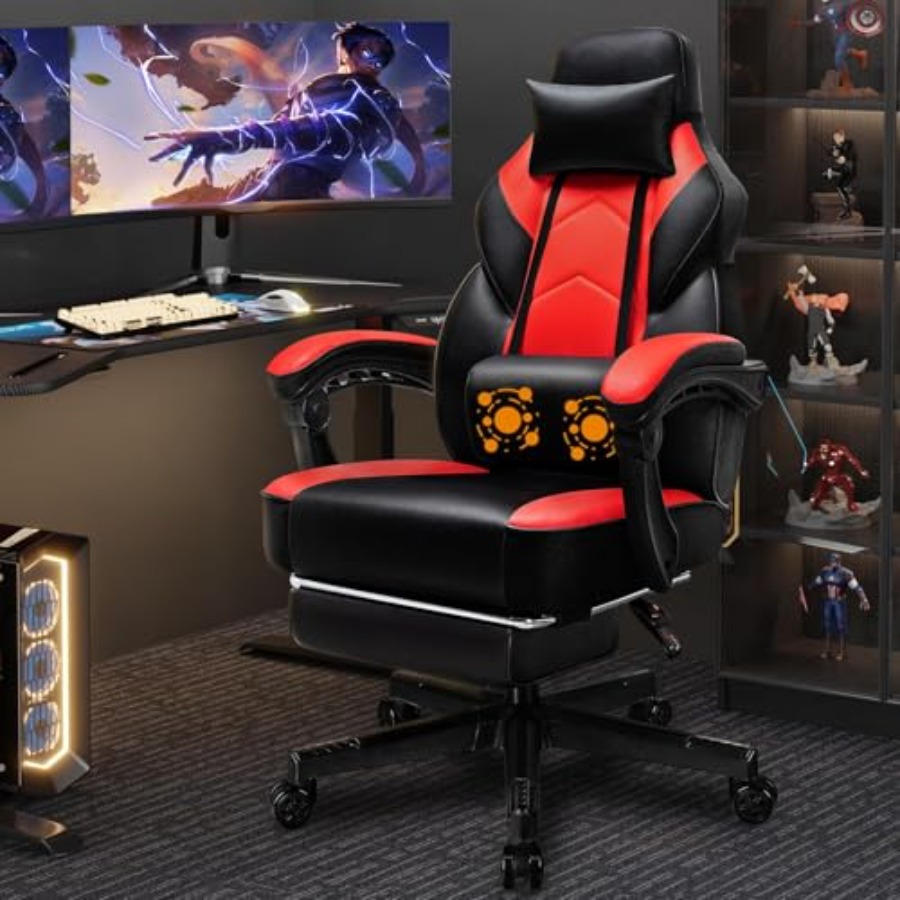 Gaming Chair - Silla Gaming con Reposapiés, Soporte Lumbar
